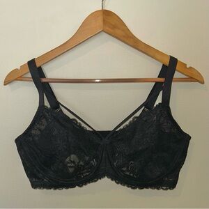 Black Lace Unlined Full Coverage Minimizer Bra Bralette | Size 38DD
